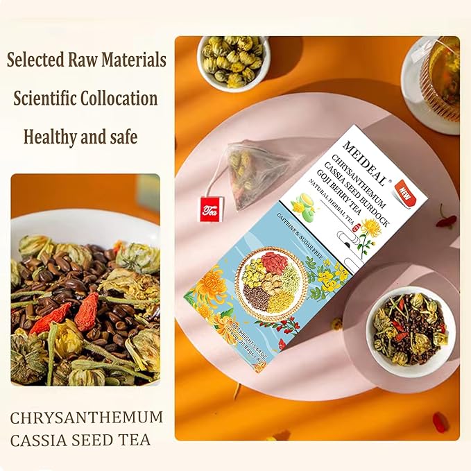 Meideal Chrysanthemum Cassia Seed & Burdock Goji Berry Tea, Liver Cleanse & Detox Herbal Tea Bags, Dandelion Wolfberry Tea, 20 Count, Vegan, Sugar-Free & Caffeine-Free (ONE BOX)