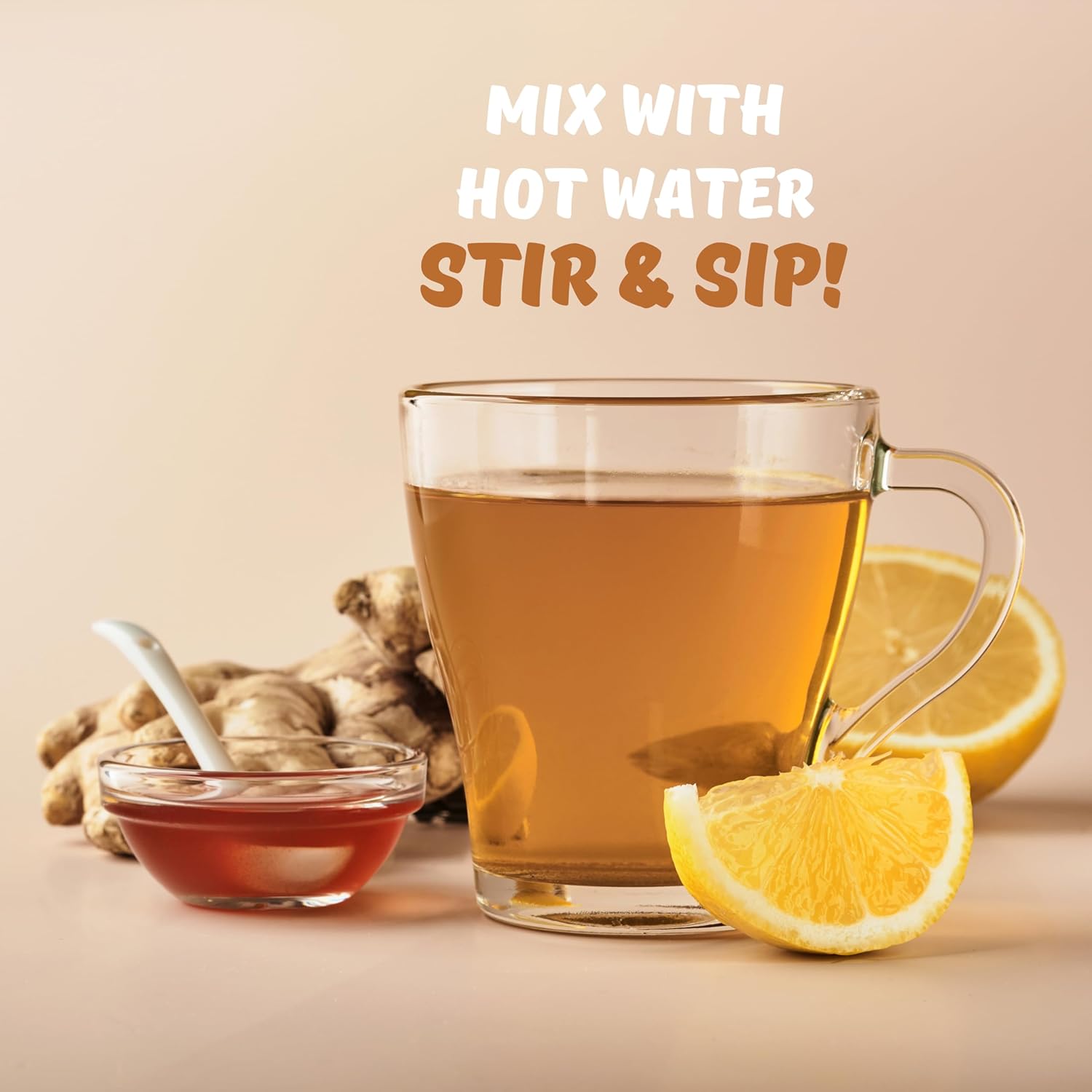 Lipatea Instant Honey Ginger Drink with Lemon, Caffeine Free Tea, Gluten Free, 100% Natural Lemon tea | Enjoy Hot or Cold (Pack of 1)