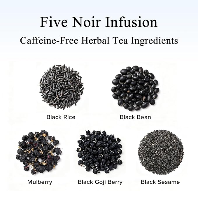 Five Noir Herbal Tea Bag for Immunity Energy, Five Treasure Tea Kidney Teas, Leafberry Wellness Functional Herbal Tea Hair Growth Rejuvenates Natural Black Rice Beans Mulberries Gift Box 10 Bags
