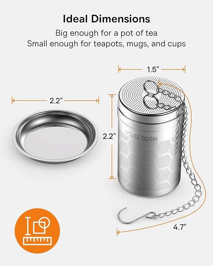 House Again Tea Infusers, Extra Fine Mesh Tea Strainers for Loose Tea, Updated Slim Threaded Lid & 304 Stainless Steel, Filter Bags Diffusers
