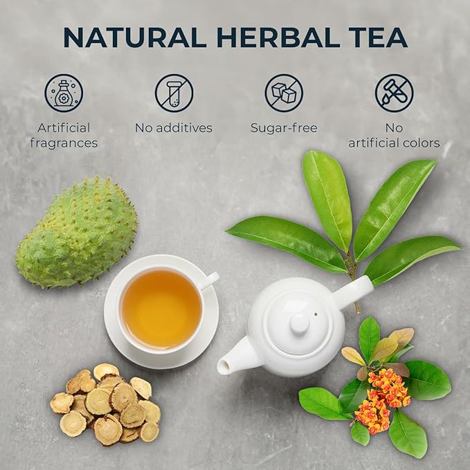 Graviola Soursop Leaf Tea Samplers with Celastrus Hindsii & Licorice - 10 Count + Bamboo Tong, Corn Based Tea Bags