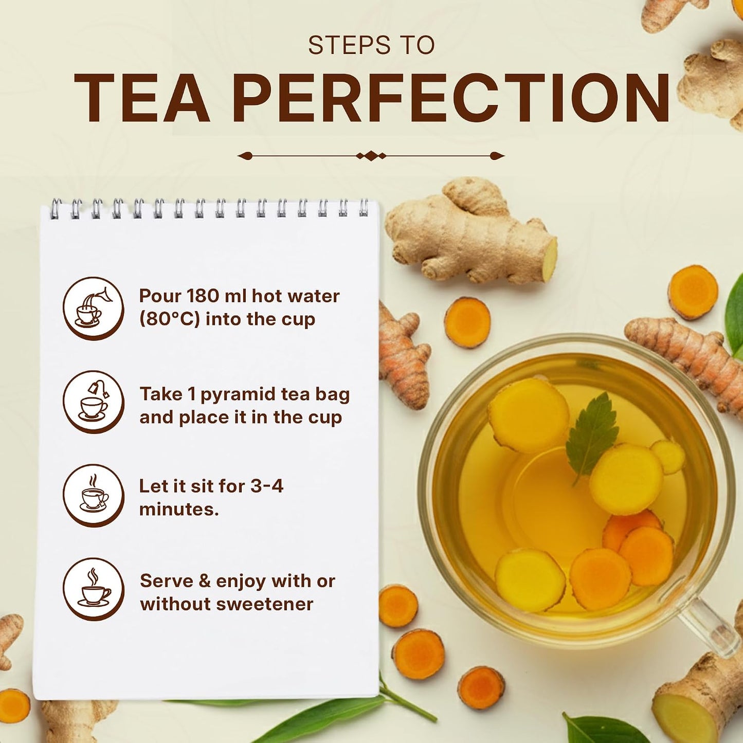 Tealeaf &amp; Co. Turmeric Ginger Herbal Tea - Organic Ginger Turmeric Tea Bags with Fresh Herbs and Spices - Low Caffeine &amp; Gluten Free - 100 Teabags (7.055oz/200gm)