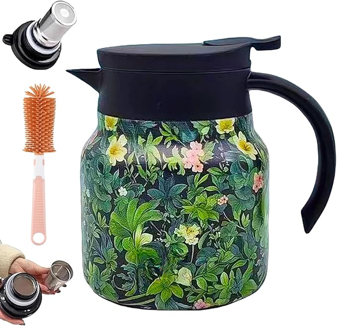 Vintage Floral Pattern Teapot – Built-In Infuser, 800ML/1000ML Heatproof Stainless Steel Teapot with
