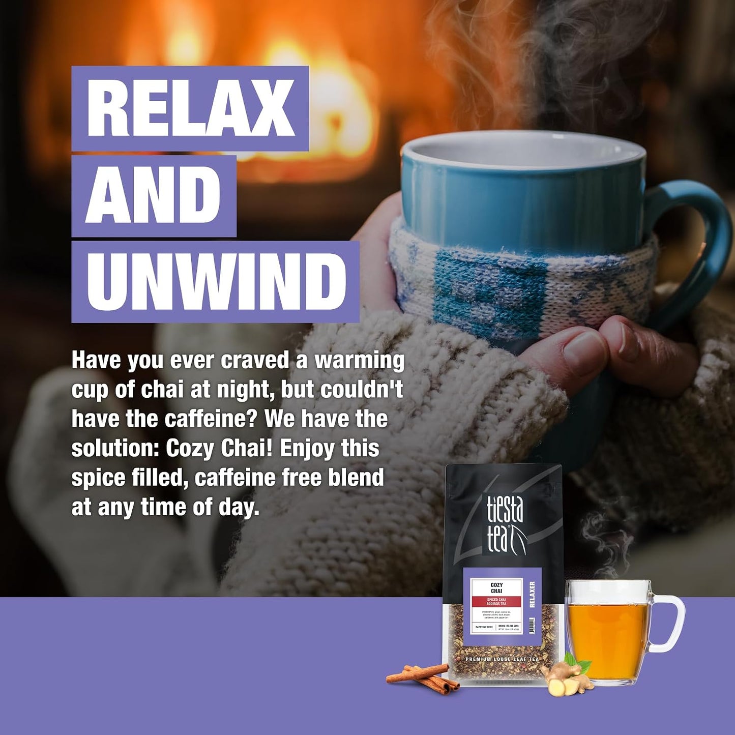 Tiesta Tea - Cozy Chai, Loose Leaf, Spiced Chai Rooibos Tea | Premium Caffeine-Free Herbal Blend, Makes Hot or Iced &amp; Up to 200 Cups, 16oz Resealable Bulk Pouch