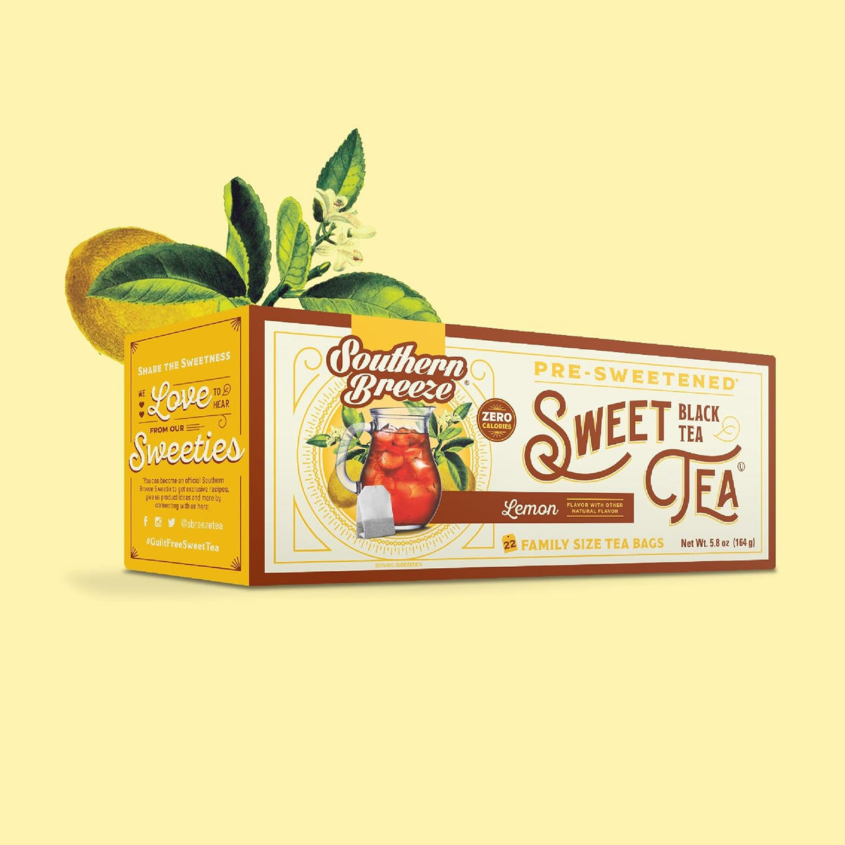 Southern Breeze Lemon Family Size Tea Bags, 22 Ct (Pack of 2) | Southern-Style Sweet Tea | By the Pitcher | Zero Sugar | Zero Carbs | Hot Brew Ready | Perfect for Family