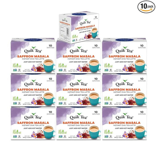 QuikTea, Chai Tea Latte 10 Boxes of 10 each, Saffron Masala, 10 Count (Pack of 10)