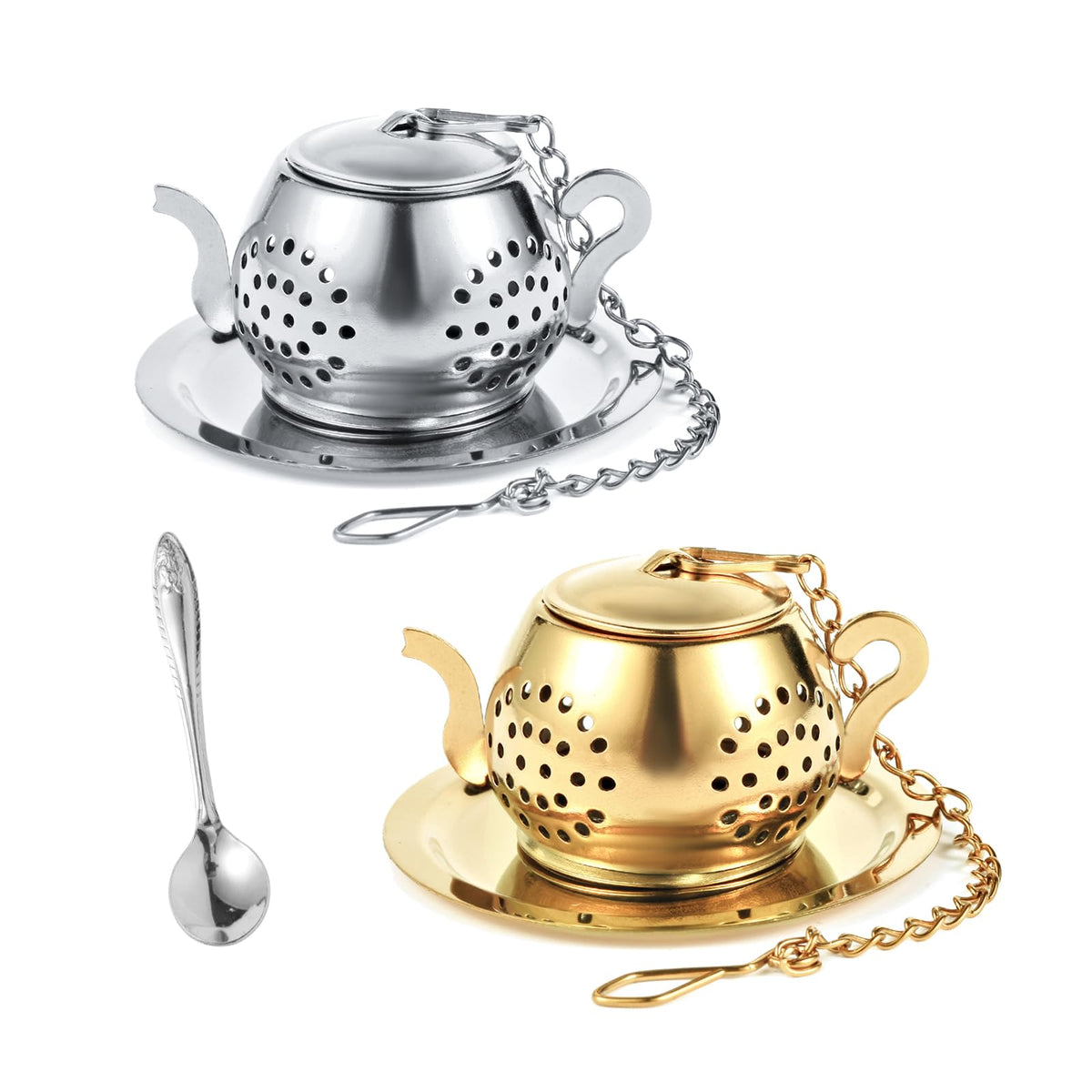 MOIKKA-GC 2 Pack Tea Infusers with Spoon, Loose Leaf Tea Strainer, Teapot Design