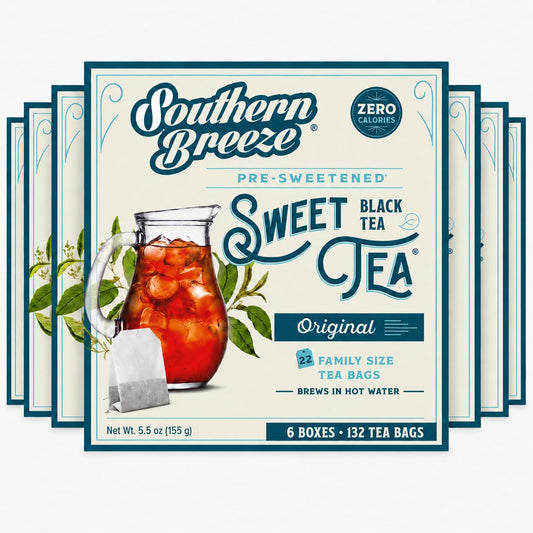 Southern Breeze Original Family Size Tea Bags, 22 Ct (Pack of 6) | Southern-Style Sweet Tea | By the Pitcher | Zero Sugar | Zero Carbs | Hot Brew Ready | Perfect for Family