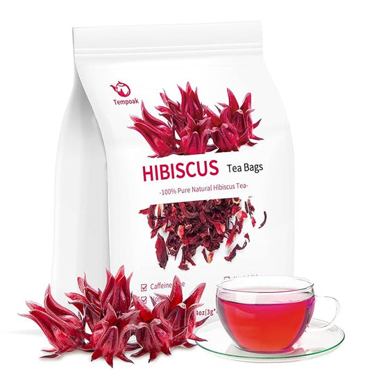 Tempoak Hibiscus Flowers Tea Bags - 60bags Pure & Natural Hibiscus Tea Herbal Tea, Caffeine Free, No Additives, No Sugar, Non-gmo, No Gluten