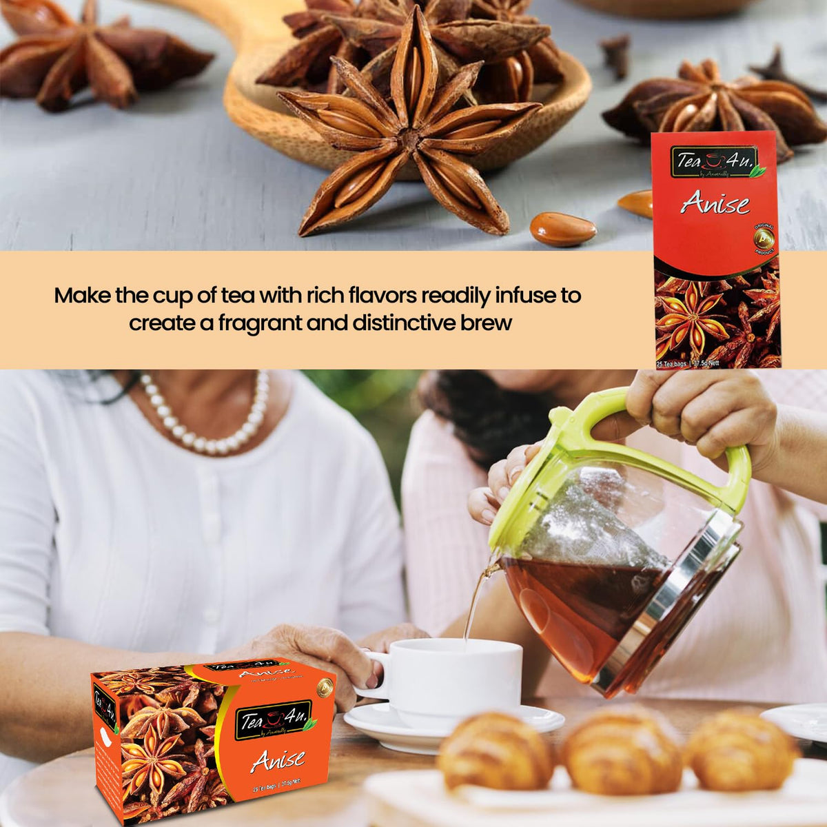 TEA 4U. BY ANVERALLY Tea4U Anise Herbal Infusion Tea Bags - Caffeine Free Blend - 25 Count