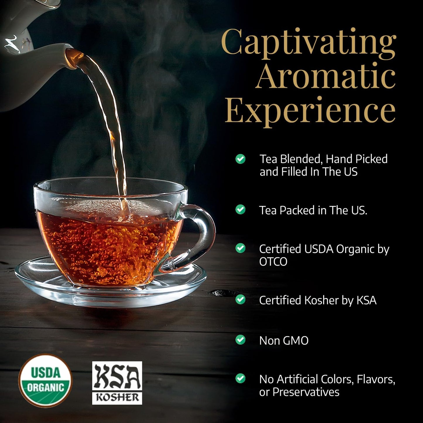 KOMAR ORGANICS English Breakfast Tea - 16oz USDA Organic Loose Leaf Tea Rich in Antioxidants - Balanced and Flavorful Black Tea for Energy Boost - 1 LB Certified Kosher Assam and Darjeeling Blend