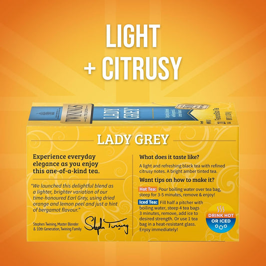 Twinings Lady Grey Black Citrus Tea Bags, 20 CT Box (6 Pack)