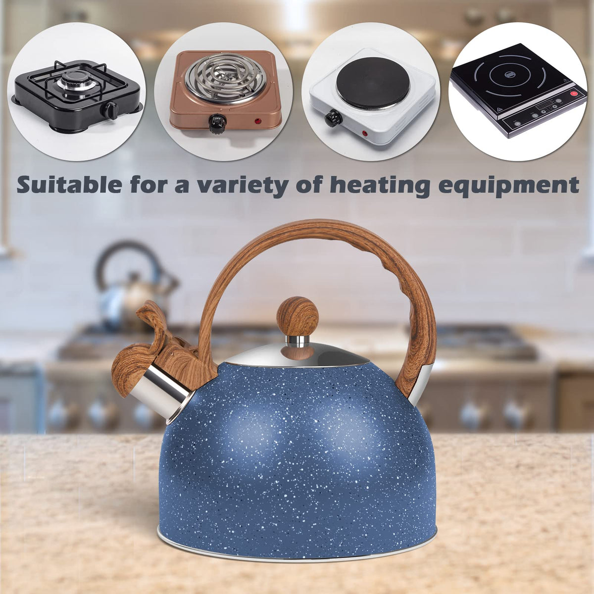 Awvlvwa Whistling Tea Kettle for Stovetop, 2.6 Quart Stainless Steel Water Teapot Boilers for Stovetops, Induction Stone