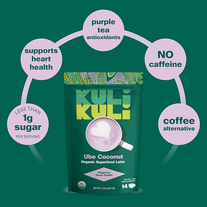 Kuli Kuli Ube Coconut Organic Superfood Latte - Purple Tea from Kenyan Highlands with Ube Yam for Heart Support and Lucuma for Gut Support - Instant Plant-Based Nutrient Blend