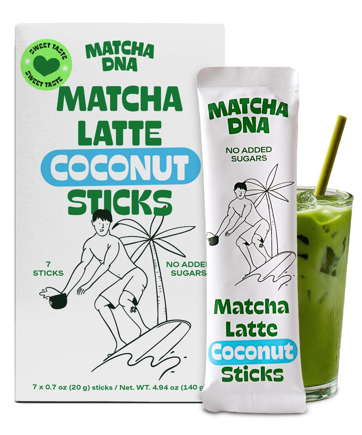 Matcha DNA Coconut Matcha Latte Powder Sticks, 7 Count, Instant Packets