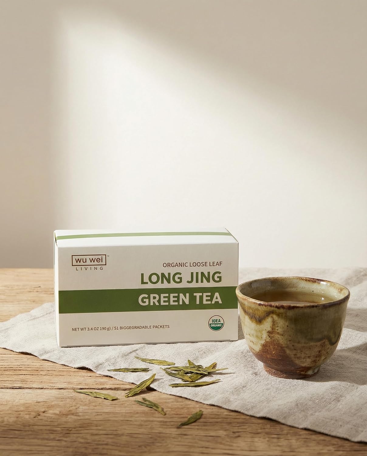 Wu Wei Living Organic Long Jing Green Tea, Loose Leaf, USDA Certified (32-Pack, 32, Count)