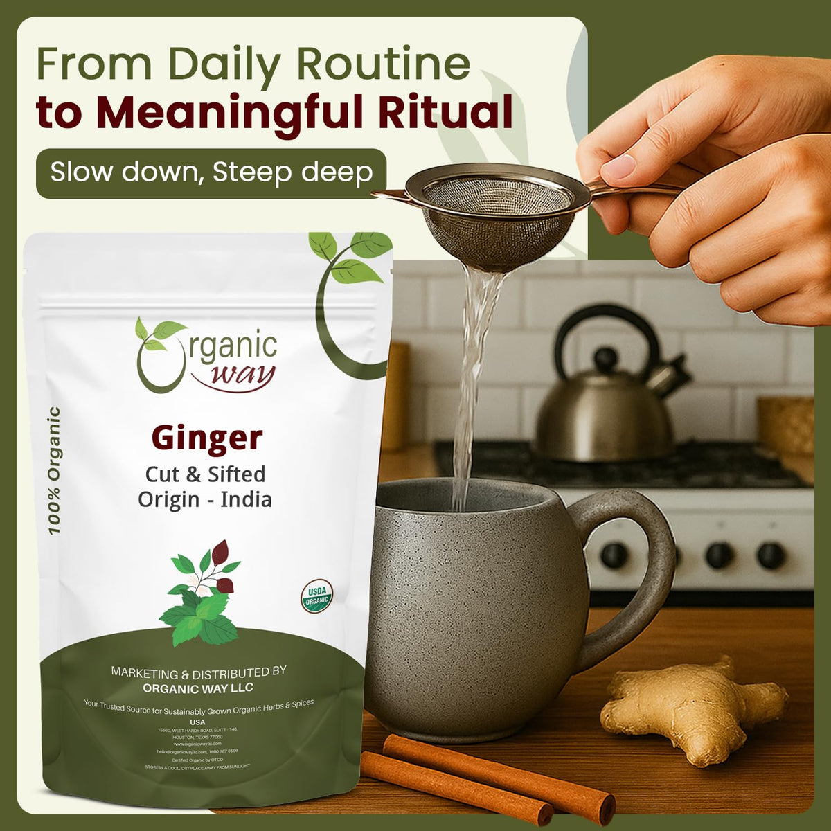 Organic Way Dried Ginger Root Cut & Sifted - Herbal Tea (2 LBS)
