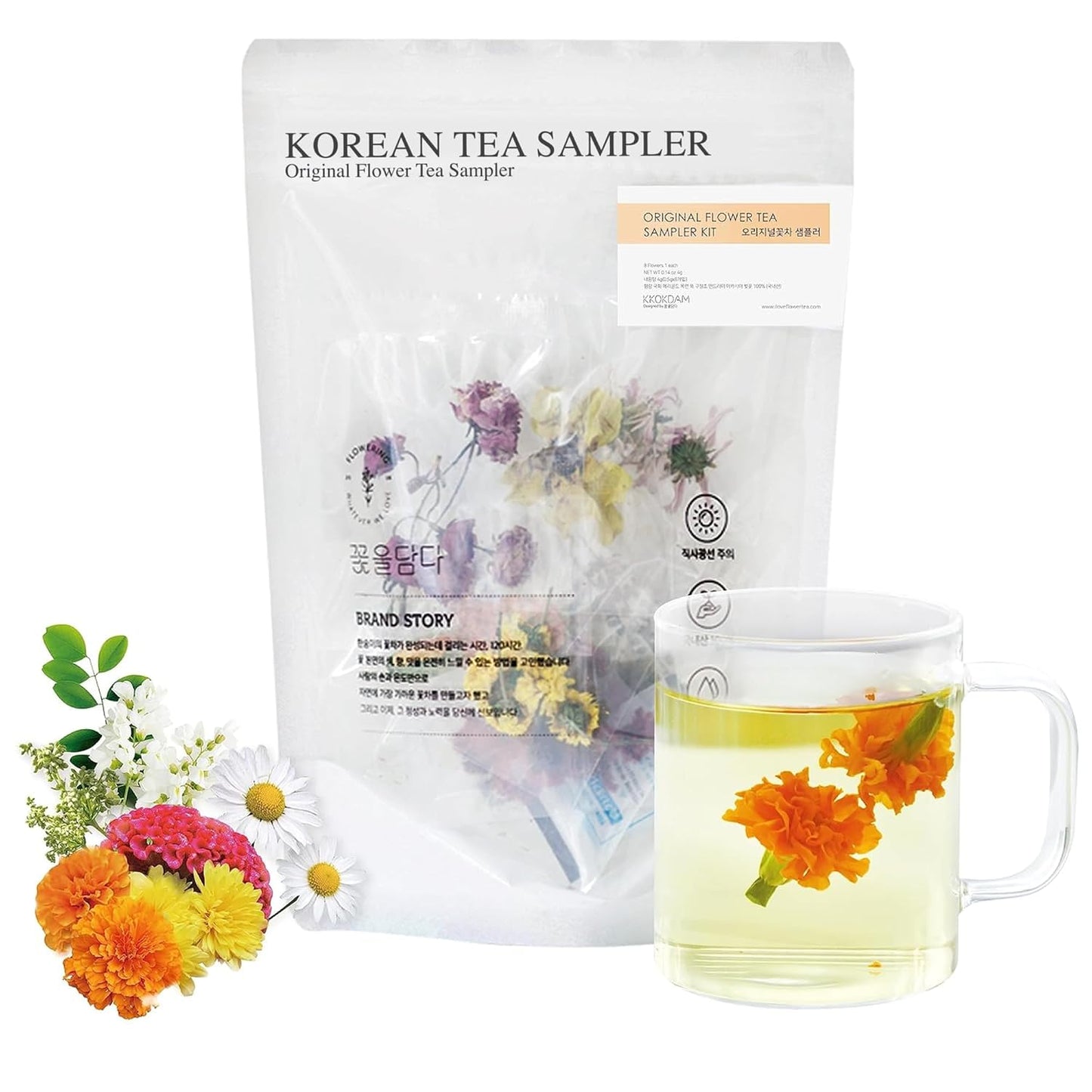 Kkokdam Flower Tea Set Sampler - Loose Leaf, Fancy Variety Pack, Blooming Flowers, Unique Gifts