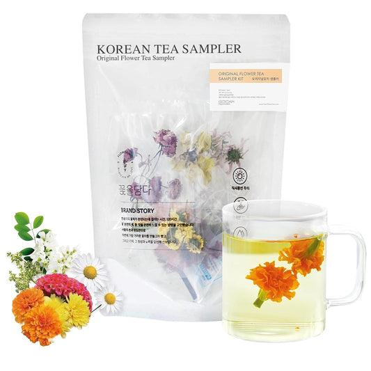 Kkokdam Flower Tea Set Sampler - Loose Leaf, Fancy Variety Pack, Blooming Flowers, Unique Gifts