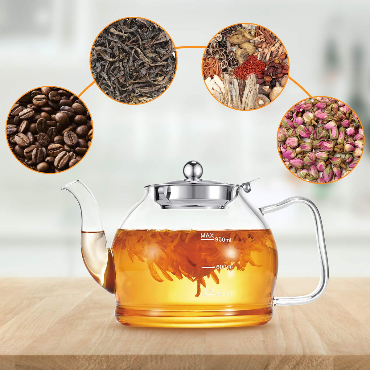 STNTUS INNOVATIONS STNTUS Glass Teapot, 40 oz. / 1200 ml for Loose Tea, With Infuser and Stainless Steel Strainer, Stovetop