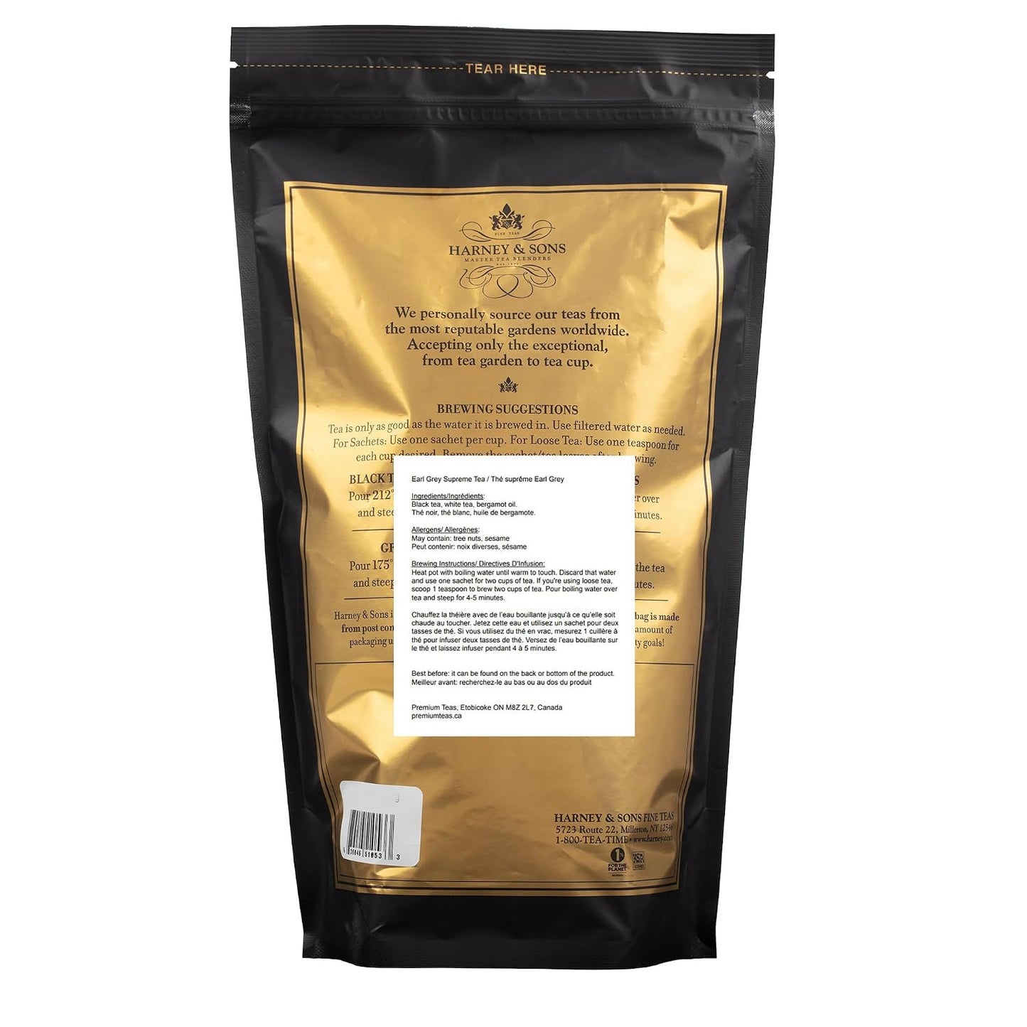 Harney &amp; Sons Earl Grey Supreme Tea Sachets, 50 Count | Black tea with silver tips and natural bergamot oil. Contains caffeine.