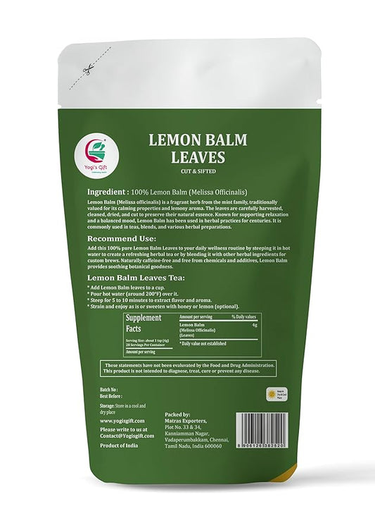 Lemon Balm Leaves 4 oz – Dried lemon balm leaves for Tea, Herbal Infusions & Wellness – Refreshing, Mild Mint Flavor – 100% Natural & Pure