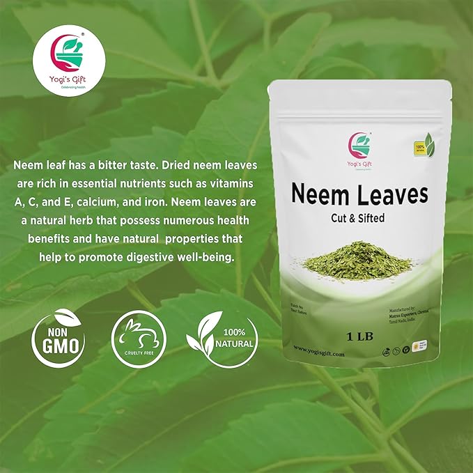 Neem Leaf 1 lb (454 grams), 100% Natural Tea, Neem Leaves Cut and Sifted, Azadirachta Indica Leaf, Margosa Leaves, Non-GMO, Ethically Sourced
