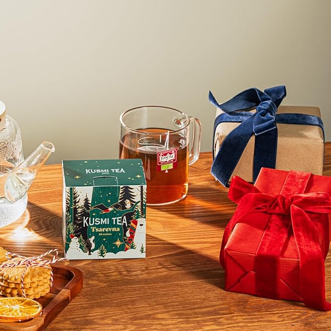 Kusmi Tea - Tsarevna Organic Christmas Tea - Flavoured Blend of Organic Black Tea, Orange and Christmas Spices - Box of 20 Tea Bags- Limited Edition - Christmas Gift