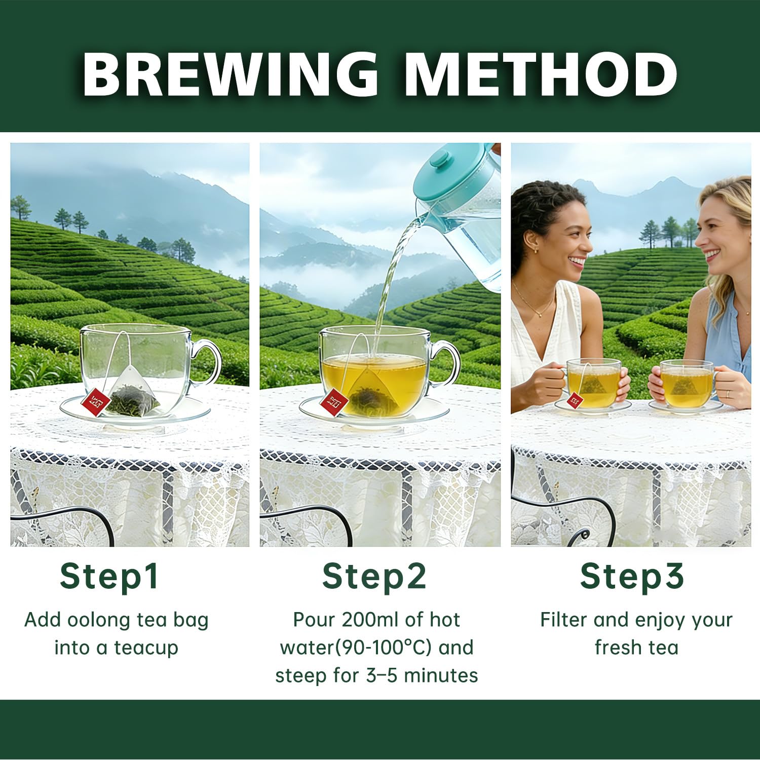 Oolong Tea Bags – Yunnan High-Mountain Oolong Whole Leaf Tea Bags, 25 Bags (5g Each) – Premium Loose Leaf Oolong Tea - Helps Lower Cortisol Levels & Relieve Stress –Smooth Aroma, Non-GMO
