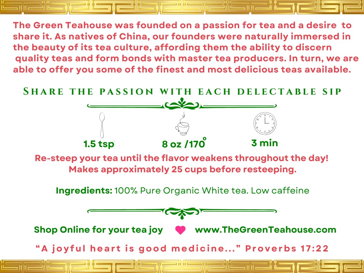 Organic Rejuvenating White Peony Floral Tea, 2 OZ Resealable Packet, Low Caffeine.