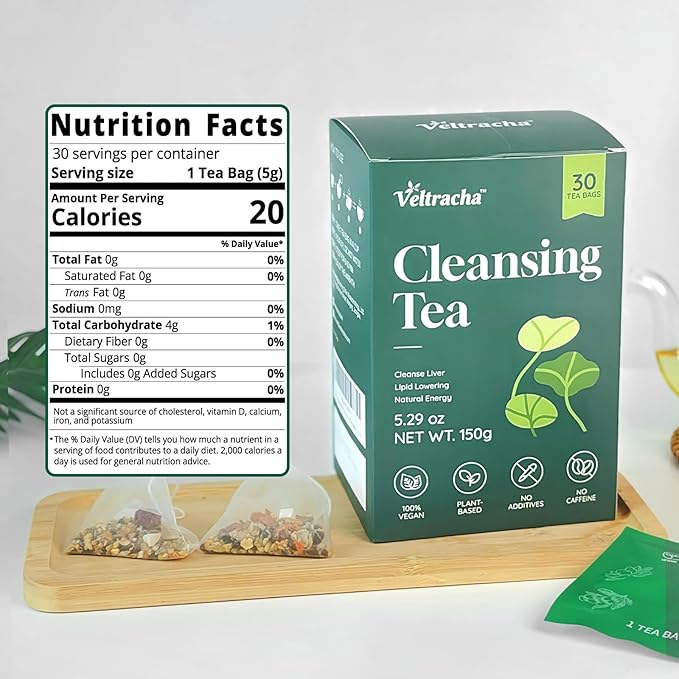 Verltracha Liver Detox Tea, 30 Tea Bags, Oil Reducing Tea for Liver with Winter Melon & Lotus Leaves, 10 Natural Ingredients Support Liver Health, 5.29 oz