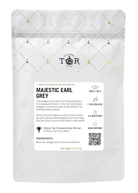 Tea Runners Majestic Earl Grey Loose Leaf Black Tea – Classic Bergamot, High Caffeine – 5oz