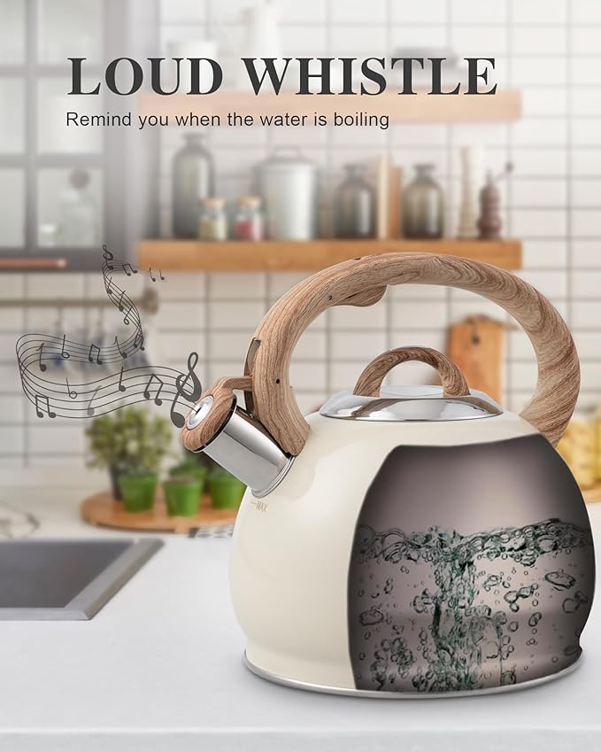 Tea Kettle Stovetop,2.7QT Stainless Steel Whistling Teapot for Stove Top Aesthetic,Portable Water Kettles Camping with Anti-hot Silicone Handle