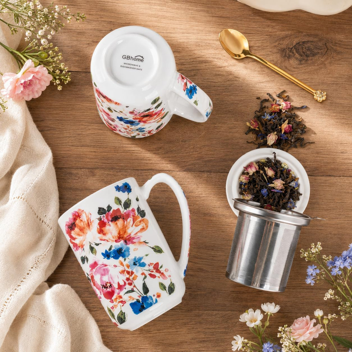 GBhome Tea Mug with Infuser and Lid,18 oz Loose Leaf Tea Cup with Steeper