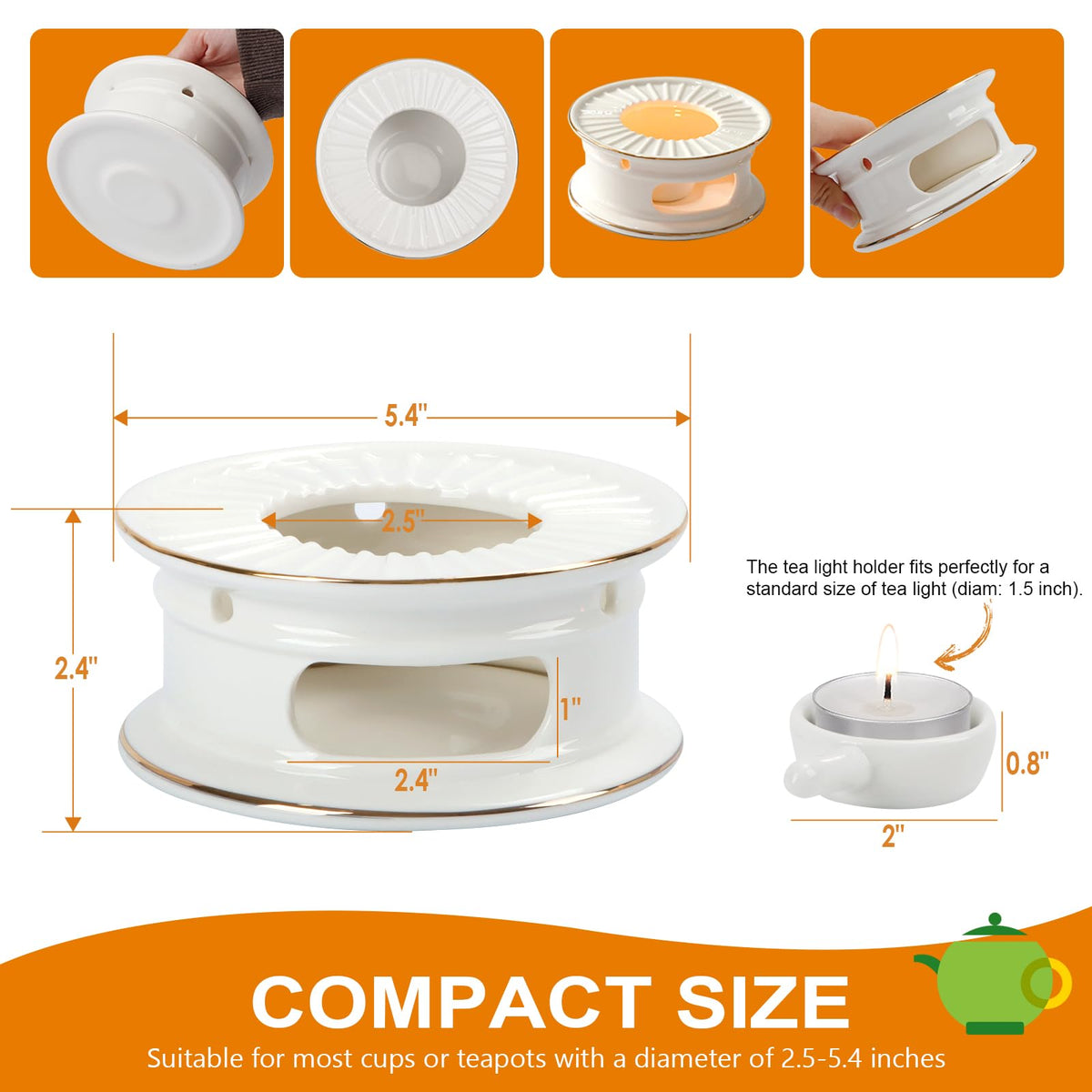 KAYCROWN Teapot Warmer, Ceramic Tea Warmer with Tealight Holder, Teapot Heater for Heating Coffee, Milk, Tea Light Heater