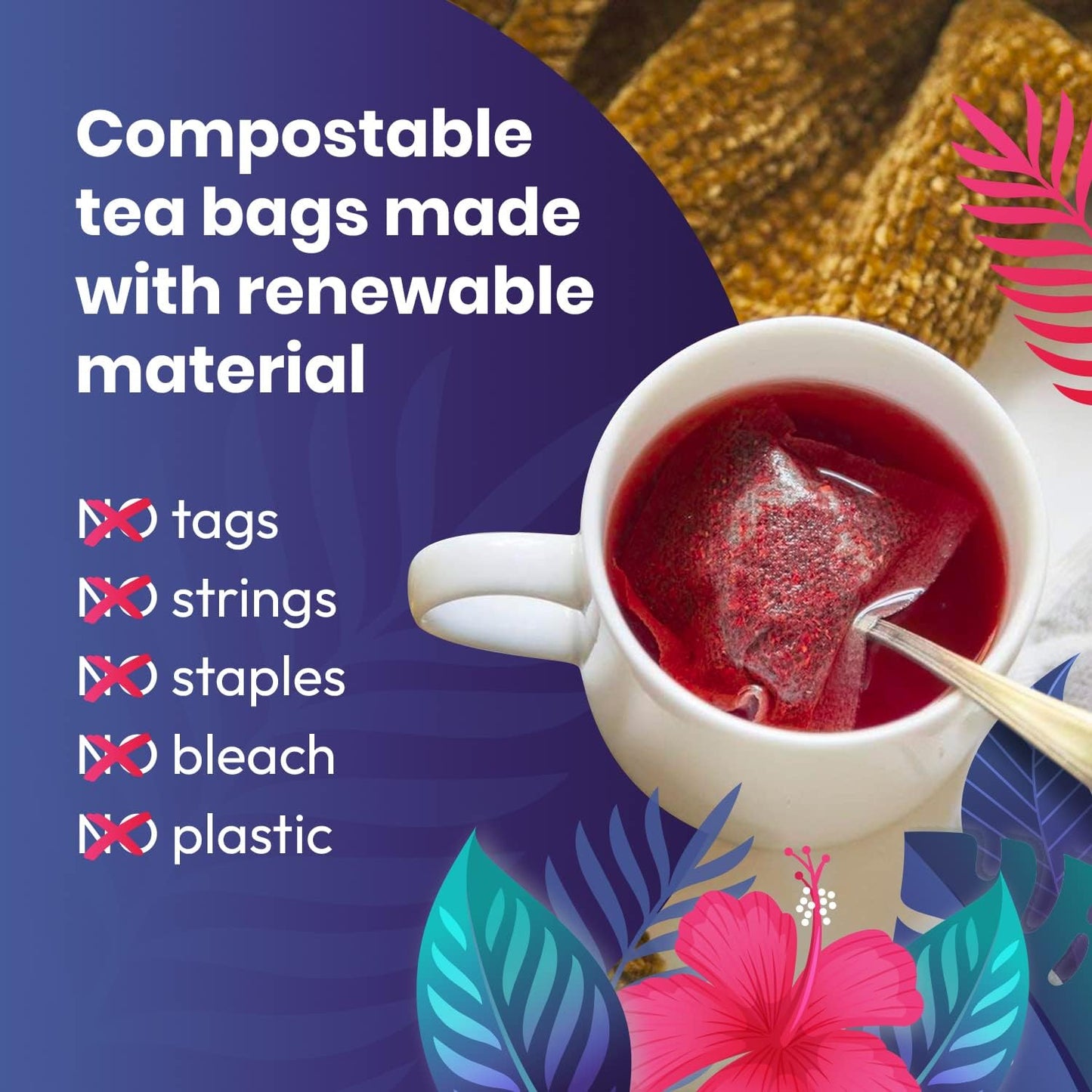 Organic Hibiscus Tea 100 Count Natural Compostable Teabags