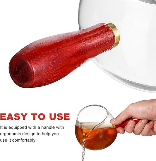 Healifty Glass Tea Pitcher with Wooden Handle and Infuser Thick Borosilicate Glass Dispenser Cup for Loose Leaf Tea Easy-pour Spout for Office Home and Meditation Use