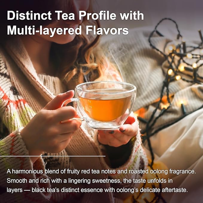 Jemutecha Red Oolong 20 Tea Bags, Exclusive Handpicked Oolong & Black Tea Blended, Organic Award-Winning Tea, Caffeinated, Non-GMO, Premium Taiwanese Asian Tea Rich in Antioxidants & Support Digestion