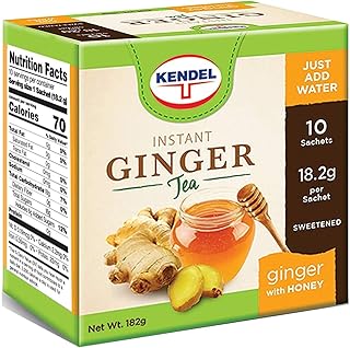 Kendel Instant Ginger Honey Tea – Real Ginger Powder with Natural Honey – Caffeine Free Soothing Drink – Hot or Cold – 10 Sachets