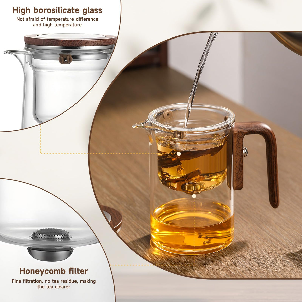 GrowCube Enchanti Tea Pot, Magic Glass Teapot with Strainer,Magnetic Water Separation with Infuser -800ML/27.01oz