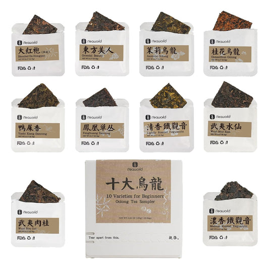 iTeaworld Chinese Oolong Tea Sampler,10 Loose Leaf Styles Each 2 Pack 3.5oz | Up to 140 Cups|10 Styles from Floral to Roasted|Easy Mug or Gongfu Brewing|No Artificial Additives|Tea Variety Pack Gift Set