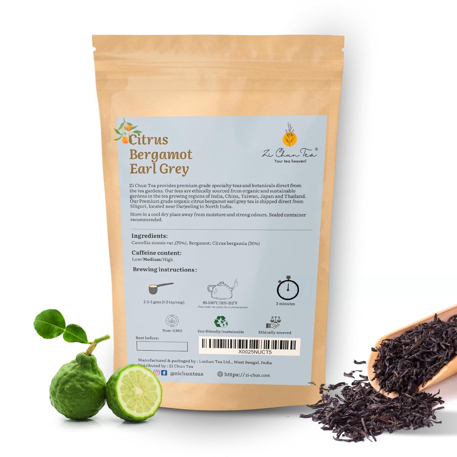 Bergamot Earl Grey Tea Loose Leaf | Made with Extra Whole Bergamot Pieces (Not Oil), Premium Assam Black Tea, Bold Citrus Flavor, Non-GMO, No Artificial Ingredients | 8.8 oz