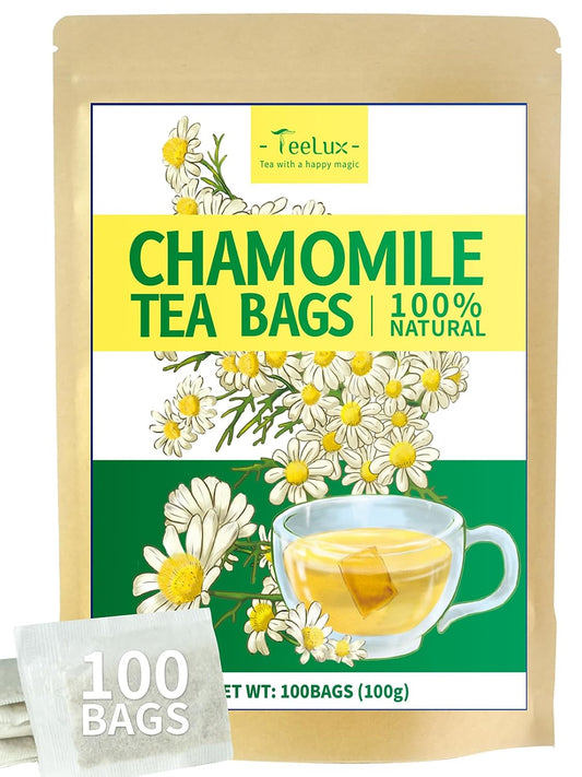 TeeLux Chamomile Tea Bags, Chamomile Flowers, Mild &amp; Smooth Taste, 100 ct | Natural Chamomile Flower Tea, Subtle Floral Notes, Caffeine Free, Hot or Iced