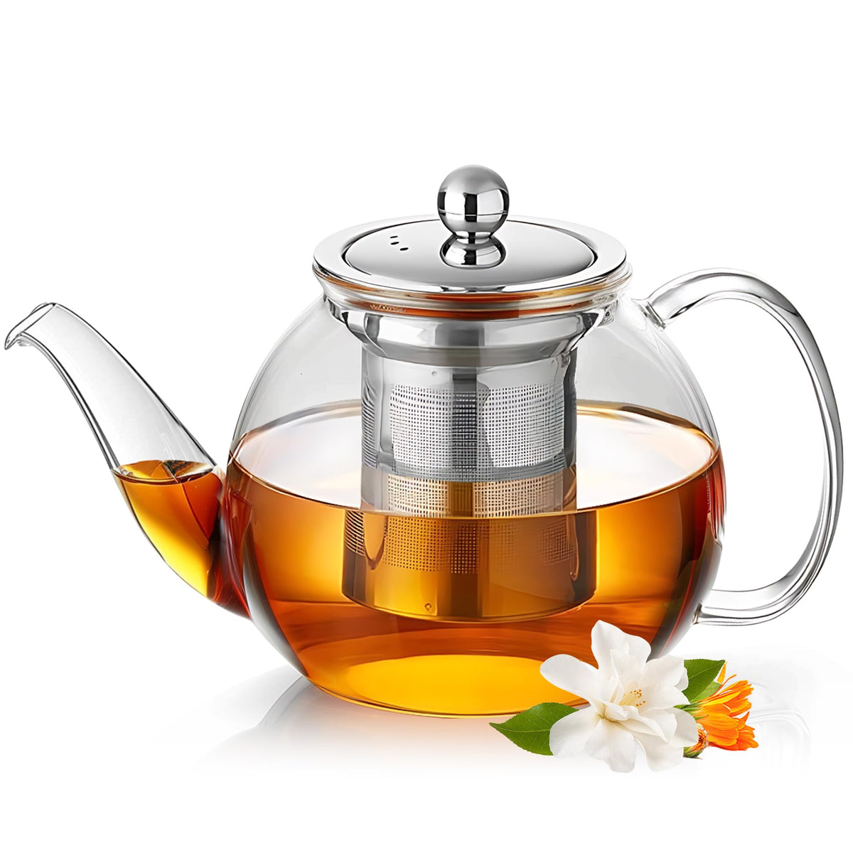 TECOHORS Long-Mouth Glass Teapot 34oz/1000ml with Removable Loose Tea Infuse - Glass Tea Kettle for Stove Top Removable