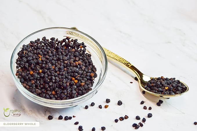 Organic Way Dried Elderberry Whole - Herbal Tea, European Wild-Harvest, Kosher & USDA Certified, Non-GMO & Gluten Free, Tested for Purity