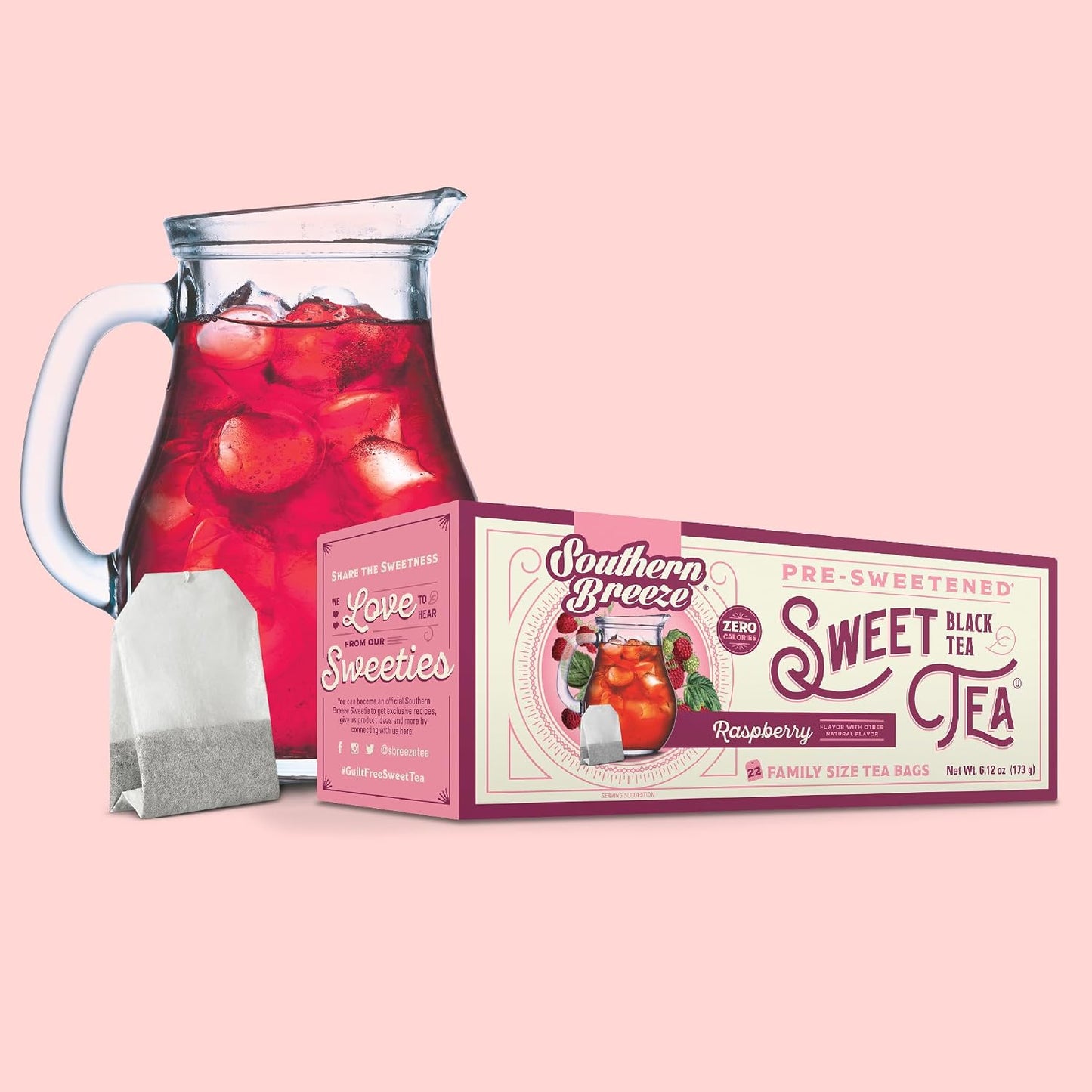 Southern Breeze Raspberry Family Size Tea Bags, 22 Ct (Pack of 2) | Southern-Style Sweet Tea | By the Pitcher | Zero Sugar | Zero Carbs | Hot Brew Ready | Perfect for Family