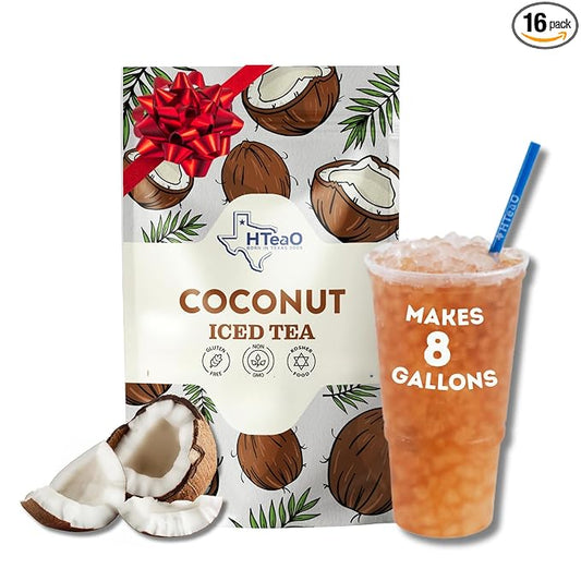 HTeaO Coconut Iced Tea Bags – Makes 8 Gallons in 5 Minutes – Large Loaded Tea Sachets for Parties, Family Gatherings, & Groups – Texas-Style Ice Tea Packets for Quick Brew (16-Count)