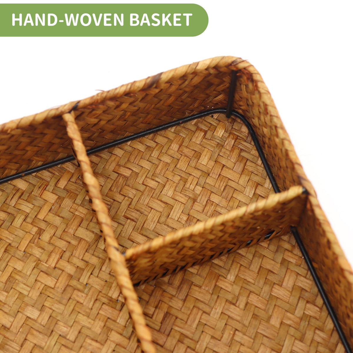 Nonam Large 4-Section Seagrass Tea Bag Organizer,Divided Basket,Natural