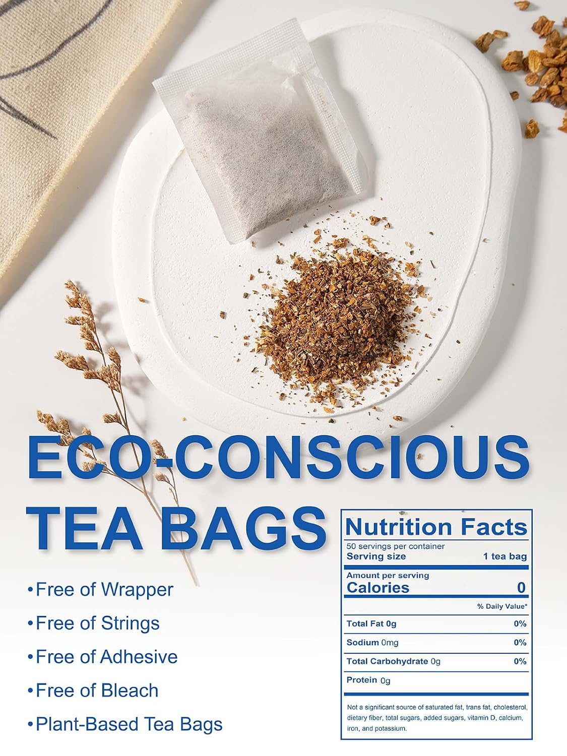 TeeLux Burdock Root Tea Bags, Roasted Aroma, Smooth &amp; Mellow Taste, 50 ct