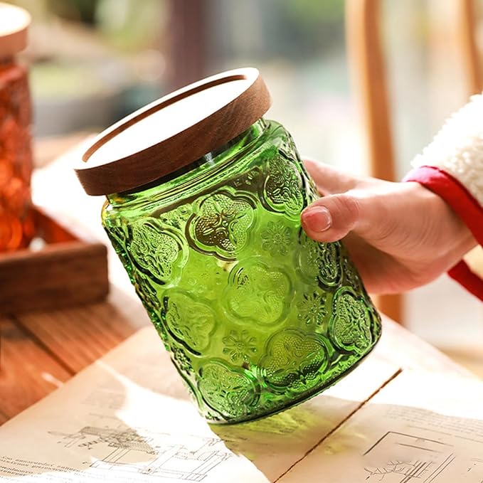 Glass Jar with Lid, Vintage Glass Storage Jars with Airtight Lid Coffee Canister Sugar Container for Kitchen Counter Pantry, Spice, Candy